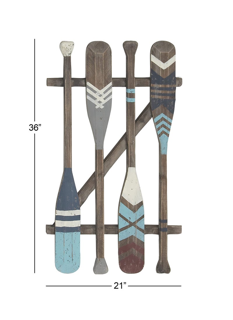 Deco 79 Wood Paddle Home Wall Decor Novelty Canoe Oar Wall Sculpture with Arrow and Stripe Patterns, Wall Art 21" x 2" x 36", Brown - Image 3